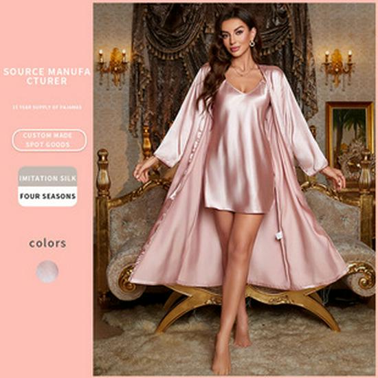 Plus Size Imitation Silk Pajamas: European & American-Style Loose Camisole Dress Set for Women - Sexy, Casual Spring/Summer Nightwear