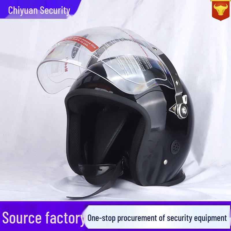 Heavy-Duty Black Anti-Riot Steel Helmet with Tempered Glass Shield