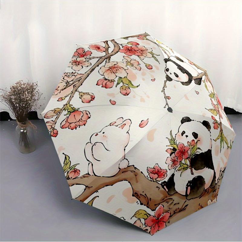 1pc Panda Blossom Automatic Umbrella with 8-Rib Compact Design, Foldable & Portable for Outdoor Leisure, Everyday Use197