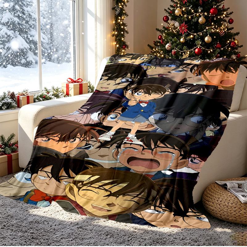 Detective Conan Pattern Blanket for Home Decoration, Bed, Sofa, Car Travel, Camping, Suitable for All Seasons, Birthday Christmas Gift