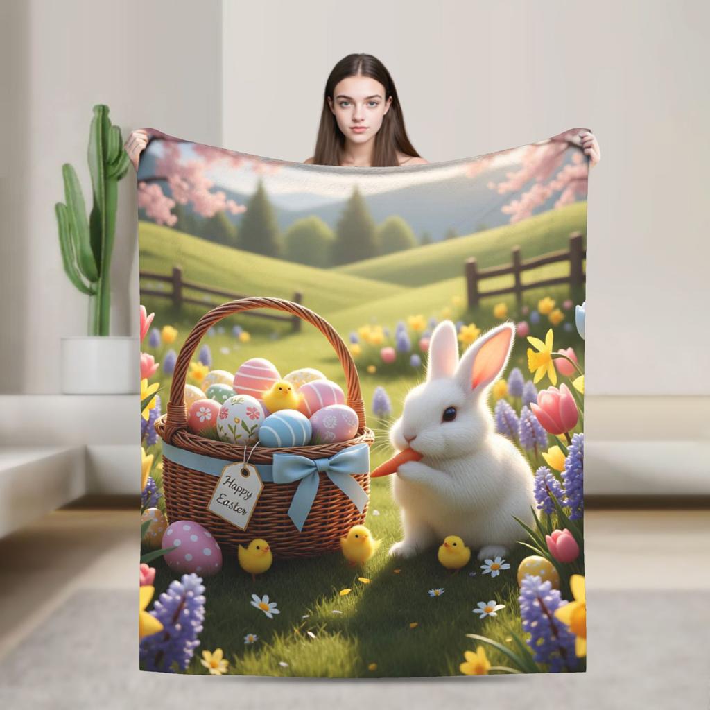 Easter Bunny Floral Patter Blanket Warm Cozy  Throw Blanket Winter Adults Child Living Room Travel Bedspread