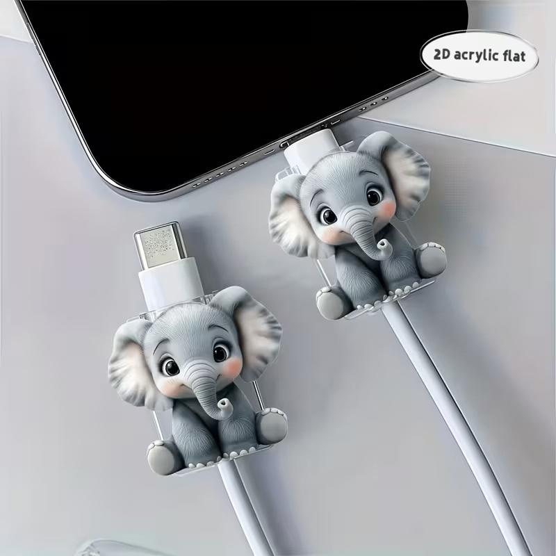

2D Flat Cute Elephant Data Cable Protector - Break-Proof, Phone Data Cable Protector, Phone Accessories A