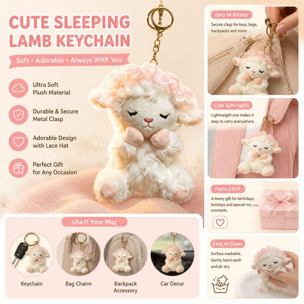 Polyester Filling Lamb Plush Keychain Curly Fur Lamb Keyring Cute Sheep Bag Charm Key Accessories