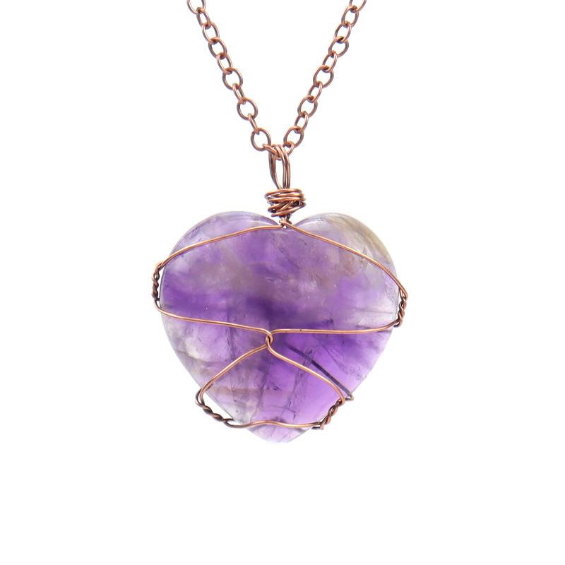 Hand-Wound Woven Tiger Stone Heart-Shaped Love Rough Stone Natural Crystal Stone Necklace N549