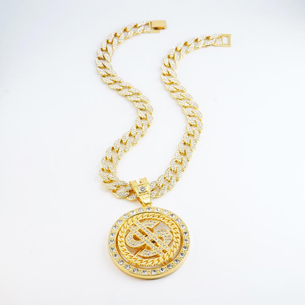 Hip-Hop Men'S Trendy Brand Rotatable Coin Pattern Zinc Alloy Necklace Personalized Dollar Style Pendant