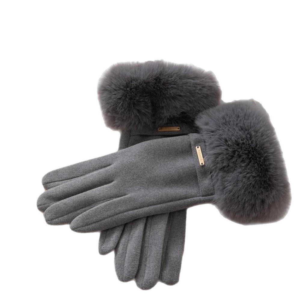 Damen Samt Kunstkaninchenfell Touchscreen Fahrradhandschuhe - Winddicht, Warm, Fleecegefüttert für Herbst & Winter
