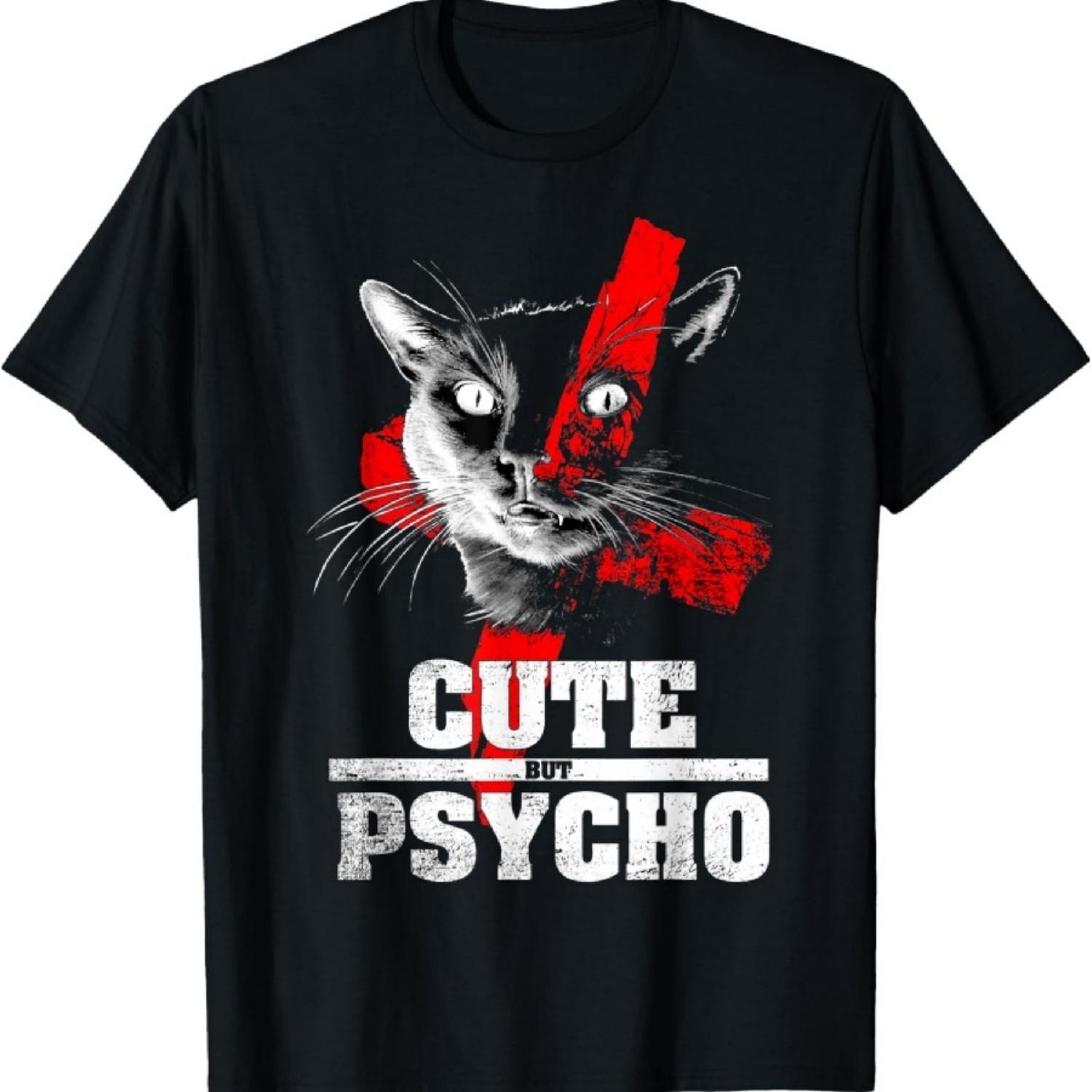 Отличная футболка с милым, но психованным котом S