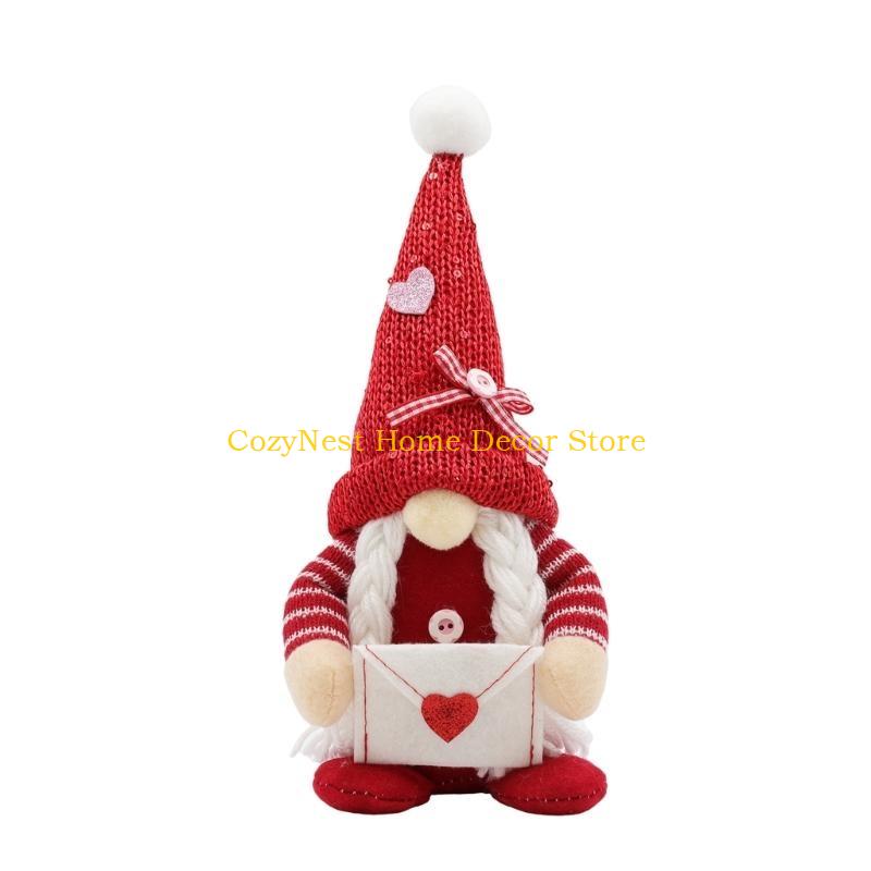 92MF Vibrantly Decoration Plushes Gnomes for Creating a Warm and Romance Setting on Valentines Day Ornamentation