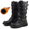 Herren Leder Motorradstiefel Wadenhohe Stiefel Gotische Gürtel Rock Punk Schuhe Outdoor Schwarzer Freizeitstiefel Winter Große Größe Herren Stiefel
