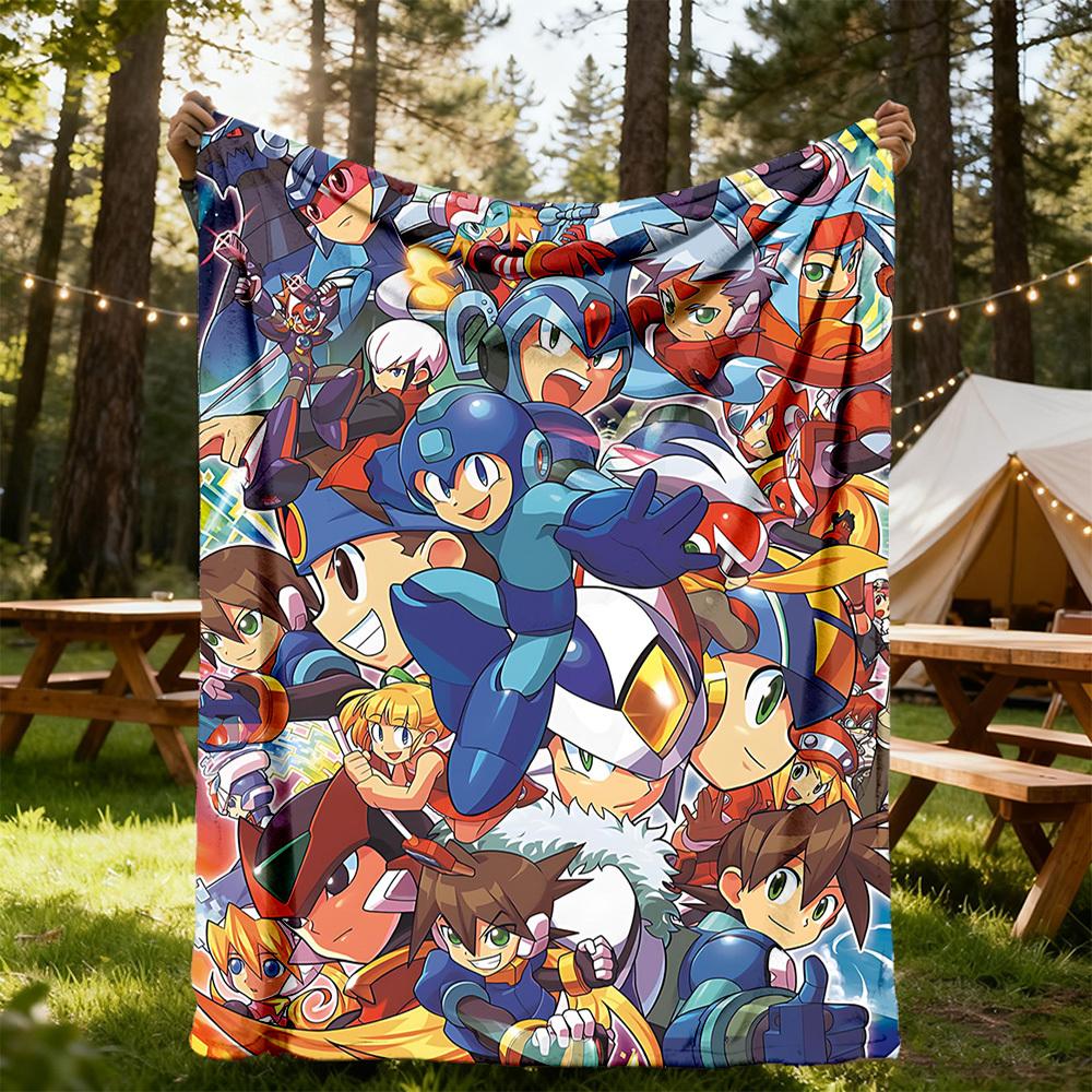 1pc Mega Man Characters All-Season Comfort, Outdoor Flannel Blanket - Soft, Warm & Cozy for Naps, Camping & Travel 025