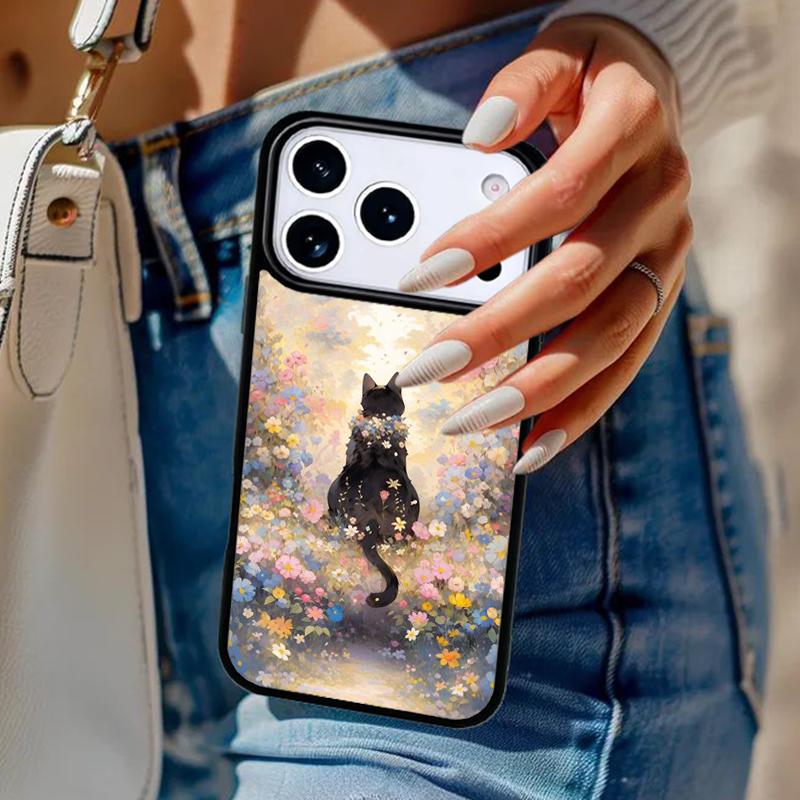 Lovely Flower Cat Animal Pattern Phone Case For iPhone 17 Air 14 15 13 12 Max Cover For Apple 16e 11 Pro Max Plus Coque