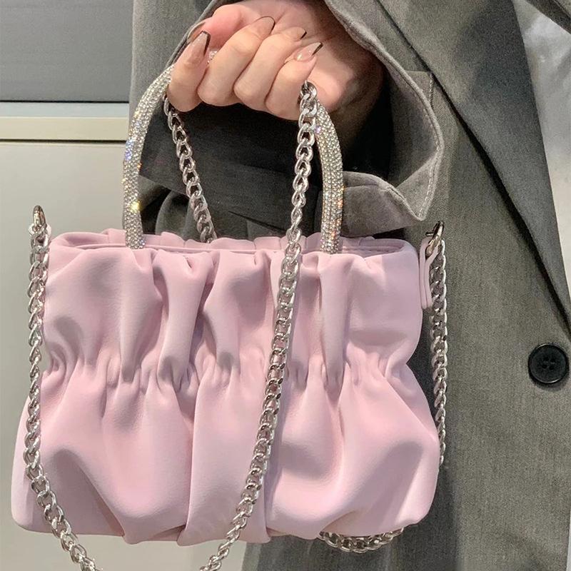 Diamond Handbag Celebrity Temperament Macaron Fresh Fold Cloud Chain Crossbody Bag Handheld
