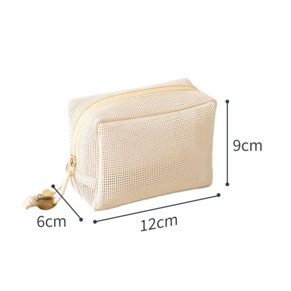 Portable Mesh Cosmetic Bag Zipper Closure Transparent Makeup Handbag Large Capacity Lightweight Storage Pouch