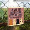 2D Flat 1pc, Vintage Aluminum Cat Lover Decoration Plaque, Raising One or Two or Five Cats Makes Life Better, Cute Plaque, Country Farmhouse Home