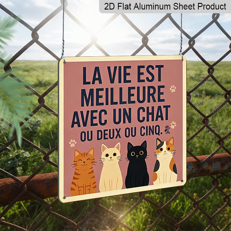 2D Flat 1pc, Vintage Aluminum Cat Lover Decoration Plaque, Raising One or Two or Five Cats Makes Life Better, Cute Plaque, Country Farmhouse Home