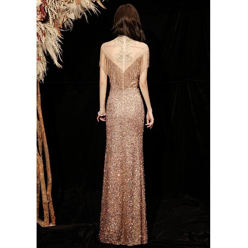 Sexy Fishtail Evening Dress Dress Women's 1011 Summer New Banquet Temperament Host Long Sequined Socialite Dress