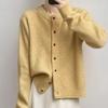 Lazy Style Round-neck Yellow Sweater Jacket for Women Spring and Autumn Knitted Cardigan Loose Solid Color Long-sleeved Casual Sweater Cardigan