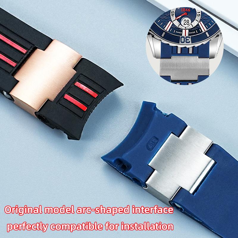 Natürliches Gummi Uhrenarmband 22mm Gebogen für Ulysse Nardin 263-10-3/93 263 DIVER Silikonarmband Faltschließe Wasserdichte Armbänder