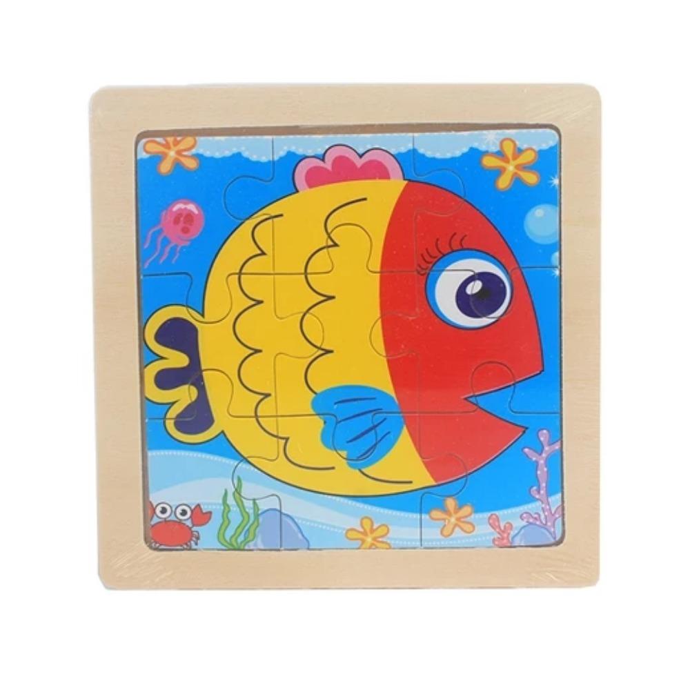Kids Toy Wood Puzzle Small Size 11*11cm Wooden 3D Puzzle Jigsaw for Children Baby Cartoon Animal/Traffic Puzzles Educational Toy