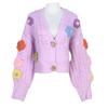European-American Autumn/Winter V-Neck Floral Sweater: Long-Sleeved, Loose, Short Knitted Cardigan for Women