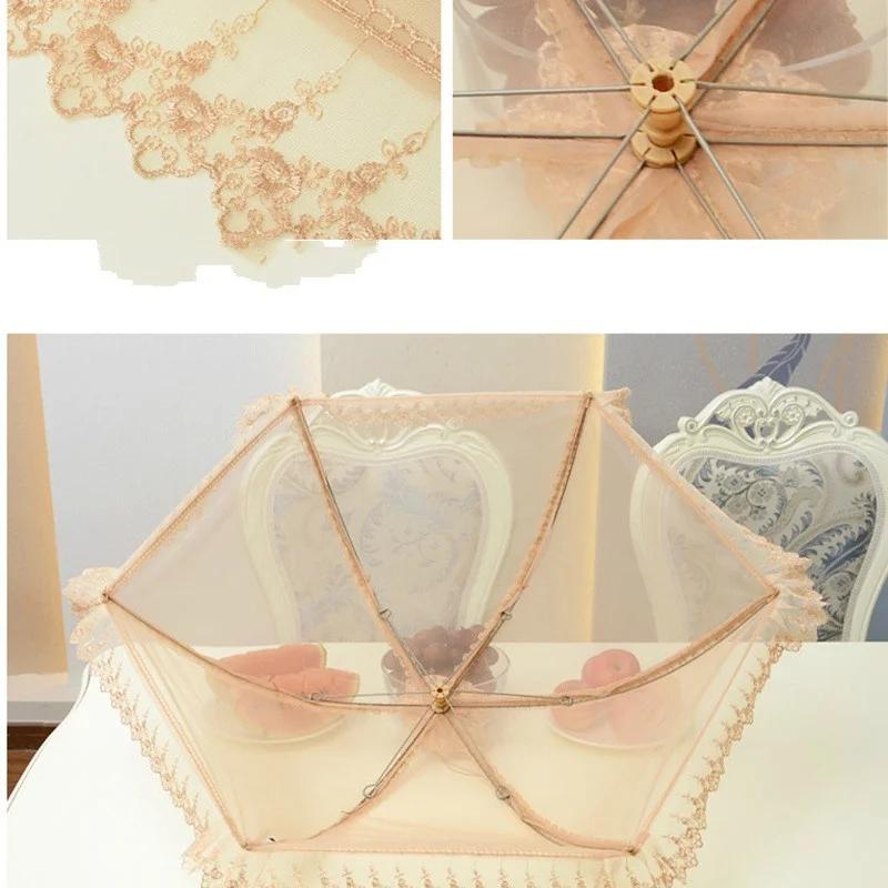 New Kitchen Foldable Square Food Cover Flower Border Insect Cover Tent Mesh Umbrella Picnic Mesh Mosquito Umbrella Easy Clean