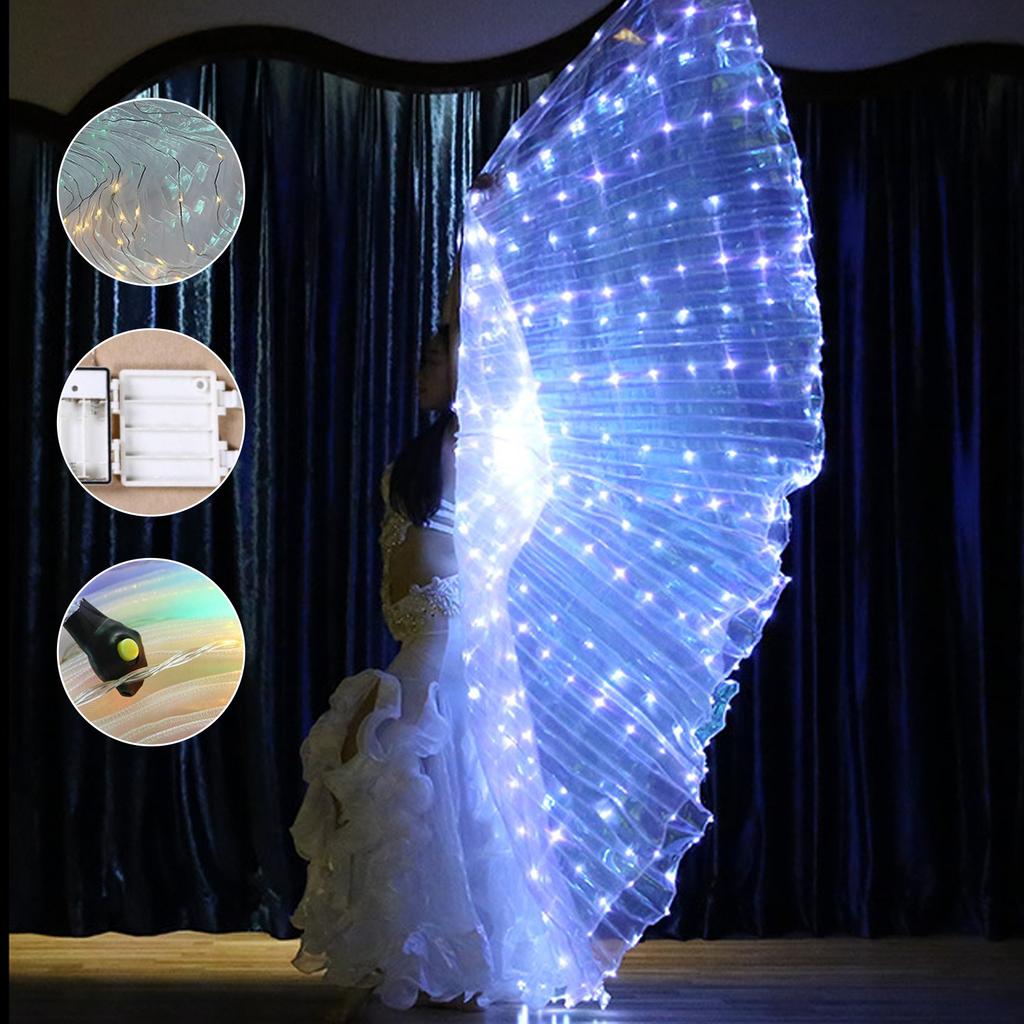 LED Isis Wings, Belly Dance Wings, Light Up White LED Butterfly Wings, Glow Angel Dance Adults Child Performance Clothing
