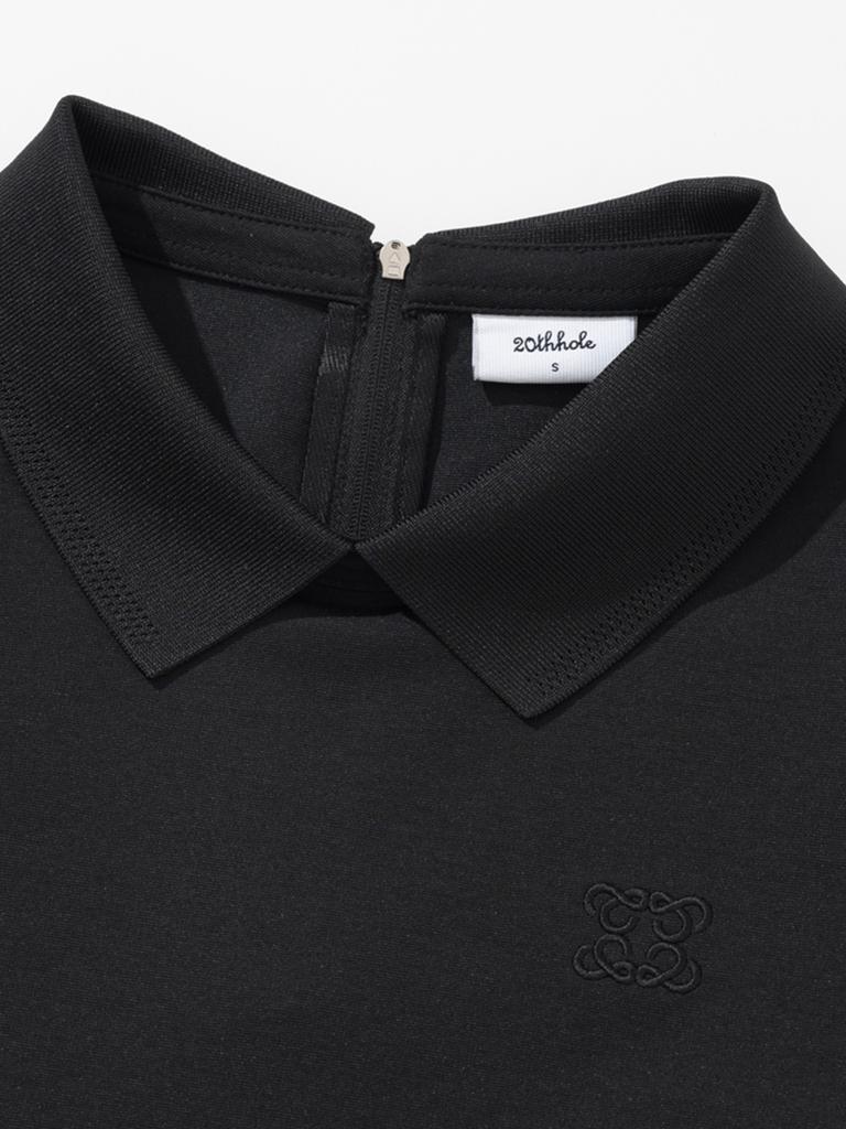 20TH HOLE Women'S Sleeveless Woven Contrast Short Sleeve Collared T-Shirt [Black]