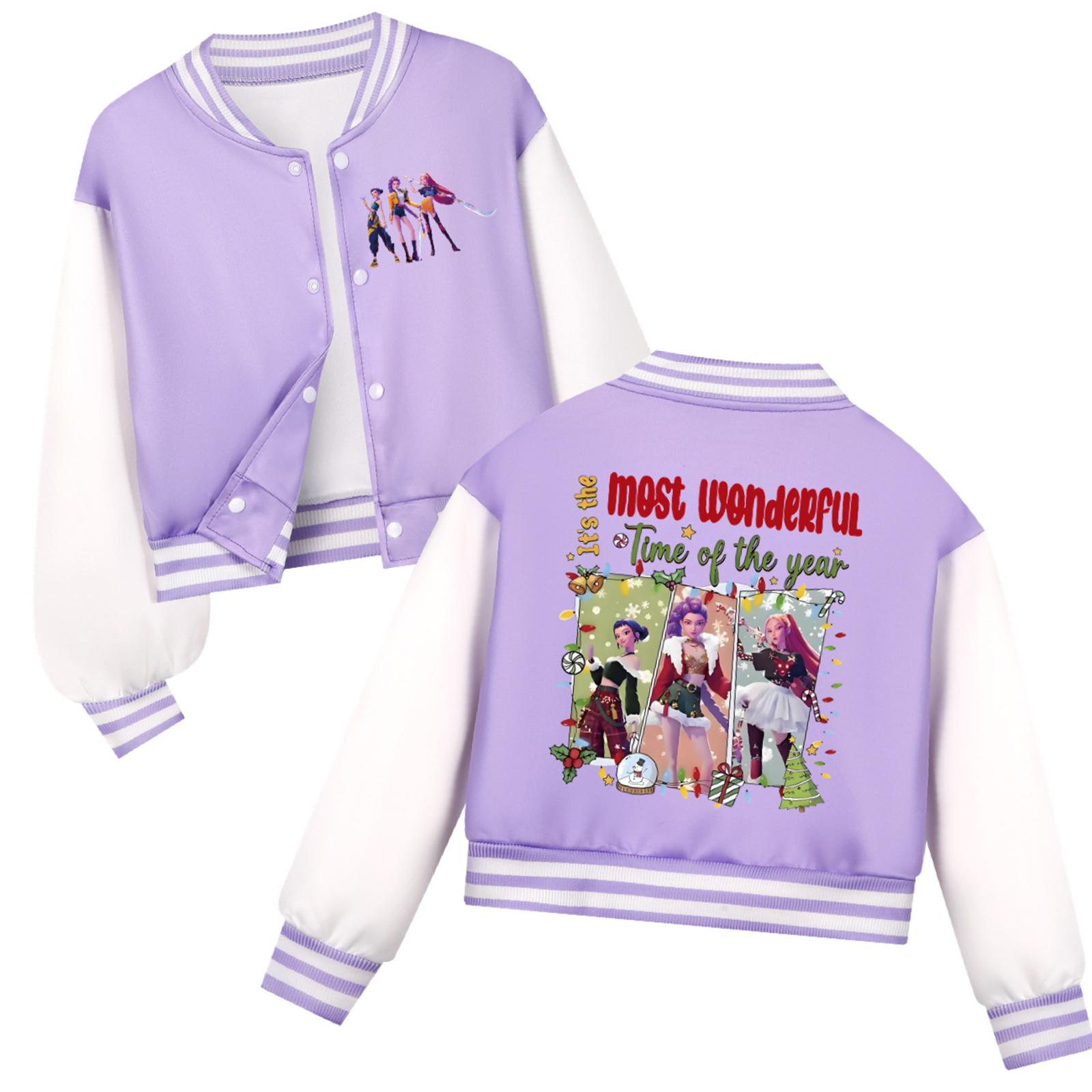 

Детский повседневный топ с круглым вырезом и рукавами семь штук с рождественским принтом 130 фиолетовый