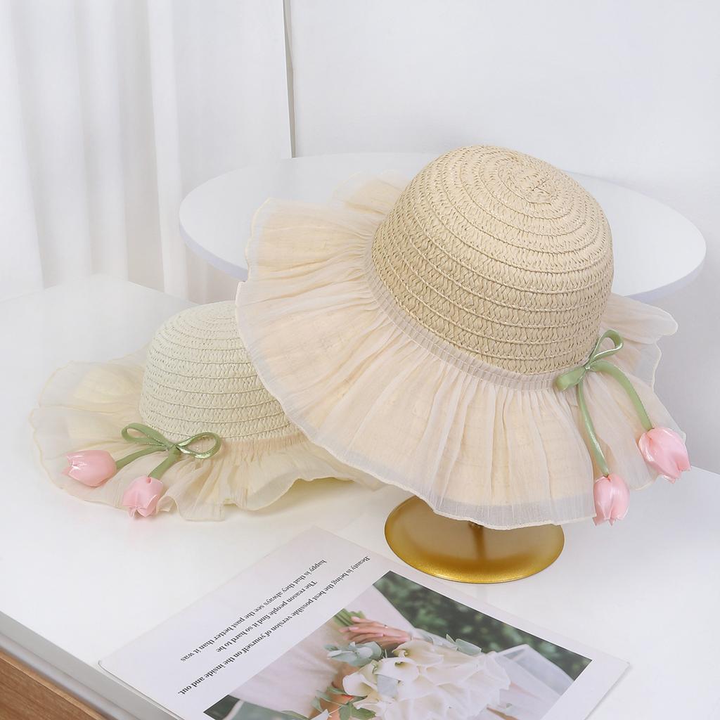 Kids Girls Flower Summer Caps Fashion Children Sunscreen Sun Hat Straw Hat Bag for Beach Kid Accessories for 3-8 Years Kids