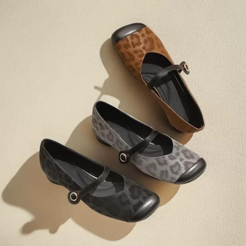 Fashion French Leopard Single Shoes Women Spring and Autumn 2025 New Retro Square Toe Low Heel Mary Jane Shoes