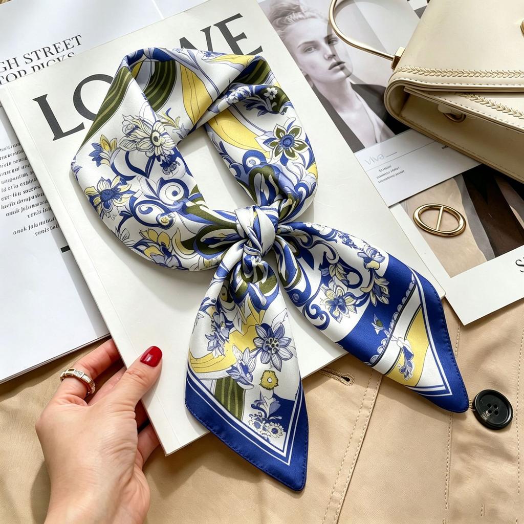 Spring and Autumn thin flight attendant occupation small scarf headscarf small square scarf female foreign style literary Korean versatile cartoon sil