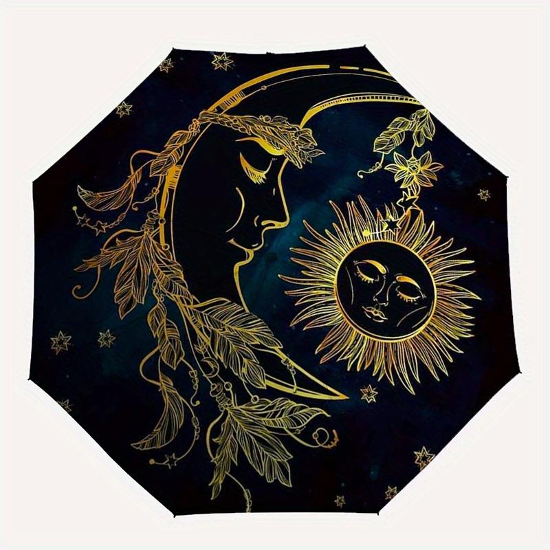 Goldene Mond- und Sonnen-Wandkunst-Dekoration, Himmlisches Boho-Schlafzimmer-Poster, Spirituelle Heimdekorationen für Wände, Abstrakte Yoga-Studio-Dekoration, Einzigartiges Geschenk