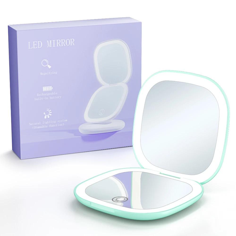 

Двусторонний светильник, увеличение в 1/5 раза, светодиодное косметическое зеркало, квадратный складной светильник и портативный светильник, светодиодное косметическое зеркало