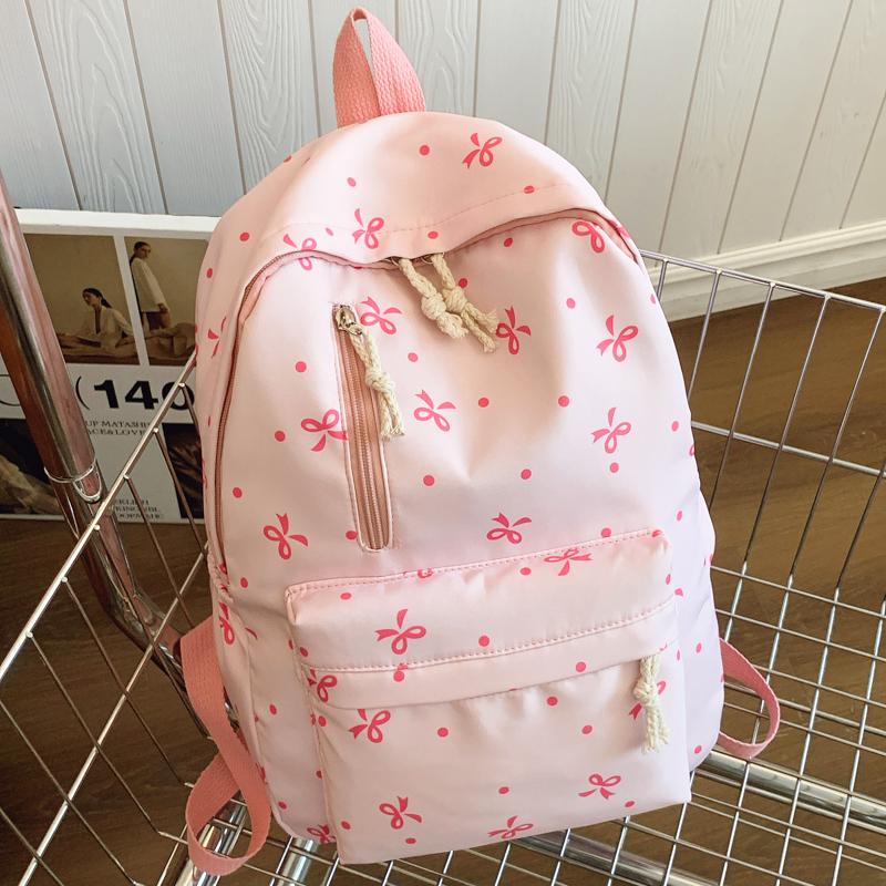 Back To School Season Playful Bow Print Backpack Quilted Multi-Pocket Adjustable Straps Large Capacity Backpack for Daily Use