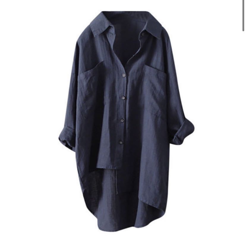 Women's Spring Solid Color Casual Style Long Sleeve Shirt Fall Double Pocket Button Cotton Blouse