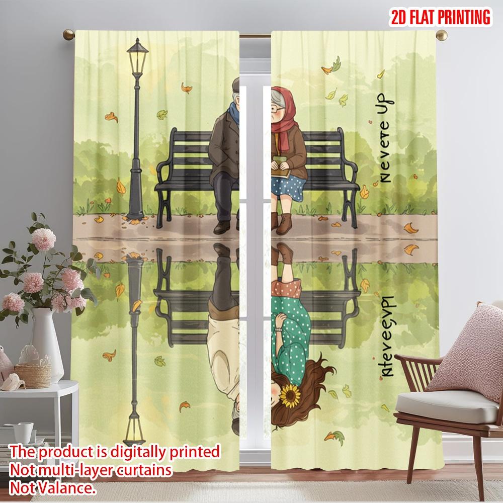 

2pcs 2D flat printing Curtain Romantic Couple Vintage Love Story Polyester Without Electricity Birthday Party for Holiday Family 52.50×116.00 CM 2pcs