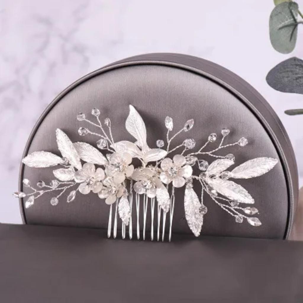 Silberfarbene Perle Kristall Hochzeit Haarkämme Haaraccessoires für Braut Blume Kopfschmuck Frauen Braut Haarschmuck Schmuck