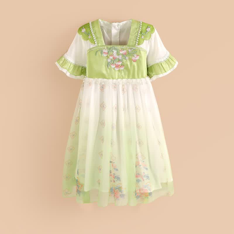 Little Tiger Patti Girls  Hanfu Pearl Embroidered Dress 160