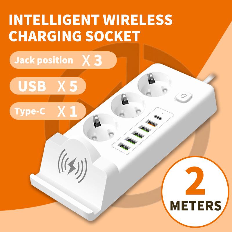 European Standard Mobile Phone Wireless Charging Strip Plug with Cable USB Socket Russian Plug Board PD Multi Socket