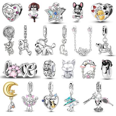 Klassisches Kupfer Welpen Kätzchen Herzförmige Perlen & Pudel Anhänger Charm Passend für Armband Niedlicher Haustier Anhänger Geschenke