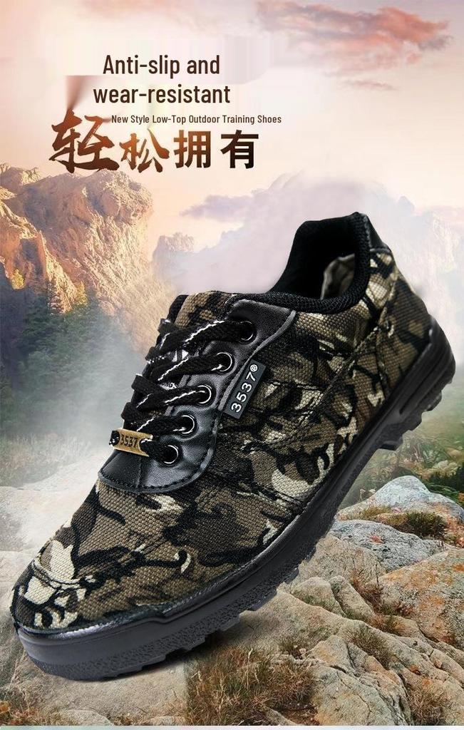 3537 Men's Low-Top Anti-Odor Non-Slip Construction Shoes - Wear-Resistant Rubber Canvas for Outdoor Mountaineering