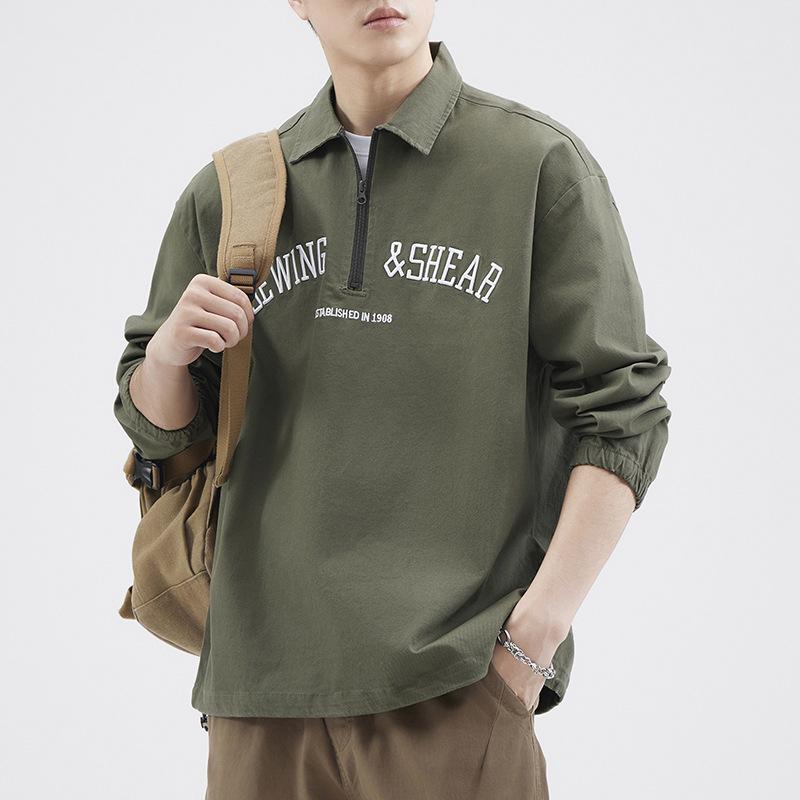 

Весенне-осенняя новая футболка-пуловер поло с принтом японских букв 4XL армия зеленый