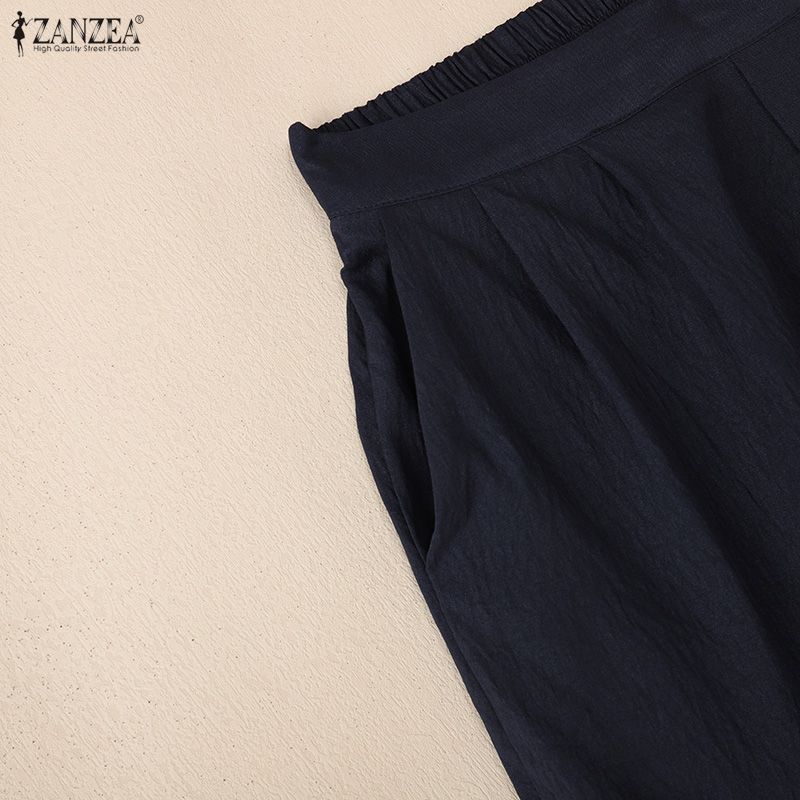 ZANZEA Women Casual Elastic Waist Loose Summer Capris Pants