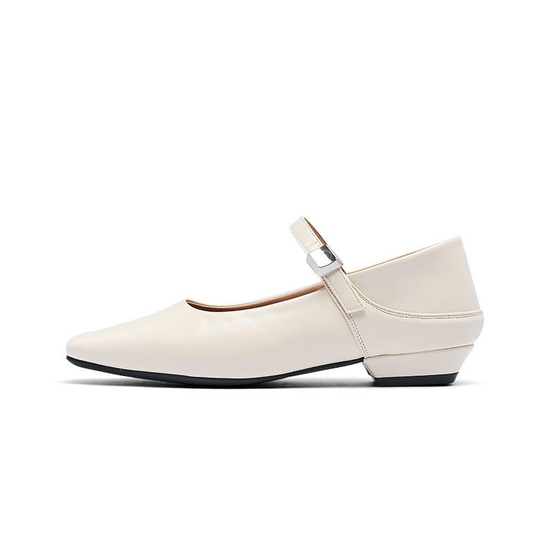 Augustine French single shoes women's 2025 new summer light mouth low heel square head Mary Jane with skirt small leather shoes