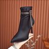 Popular French temperament high-heeled short boots women's autumn and winter new pointed-toed thin-heeled fashion boots color matching small thin boo
