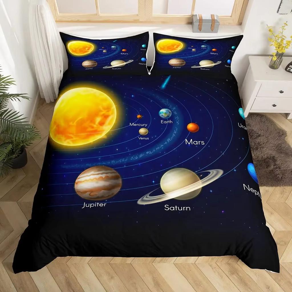 Solar System Duvet Cover Set Boys Girls Outer Space Galaxy Bedding Sets Universe Planets Comforter Cover Astronomy Queen Bedding