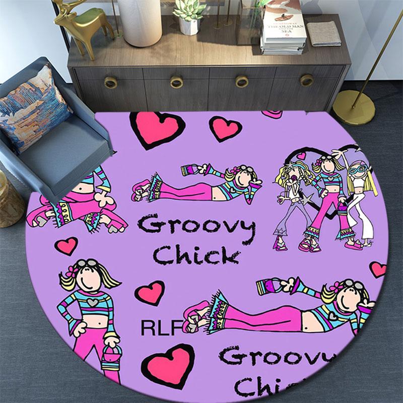 Groovy Chick,Round Area Rug,Carpet Rug for Living Room Bedroom Sofa Playroom Decor,Non-slip Floor Mat