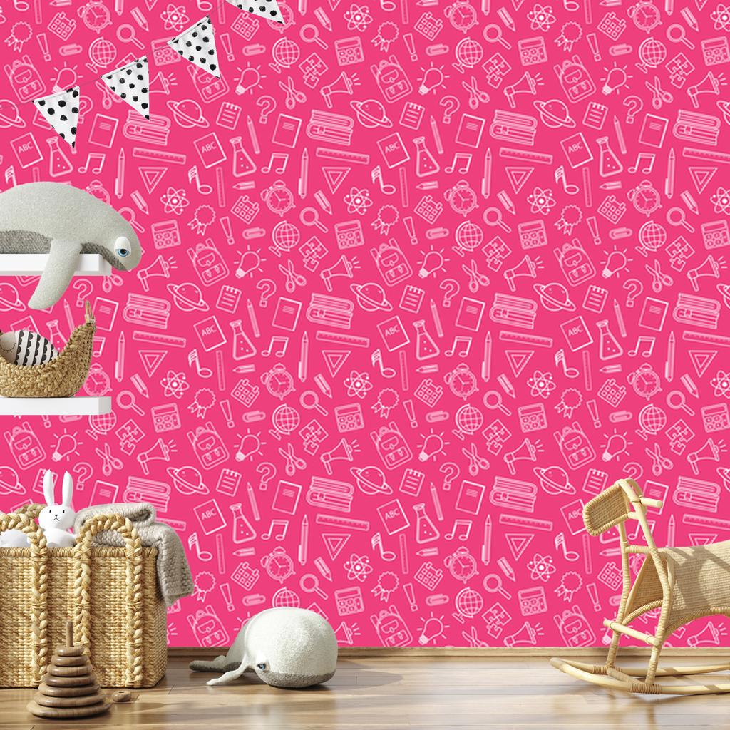 Wallpaper School Supplies Pink and Powder Pink, Rose Background 50x1000