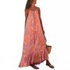 Summer Casual Style Women's Printed Long Dress with Halter Neckline and Wide Hemming