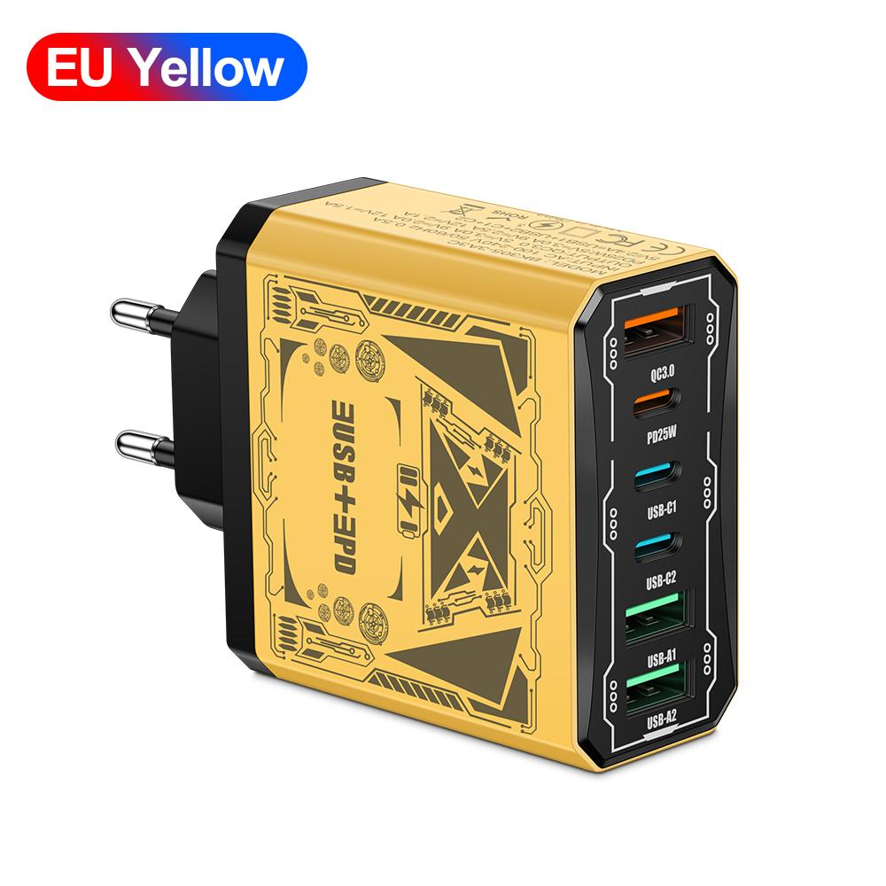 Carregador Rápido 25W 3 USB 3 PD Carregamento Rápido QC3.0 Carregador de Viagem Para iPhone Samsung Xiaomi Adaptador de Telefone Celular Tomada UE/EUA/Reino Unido